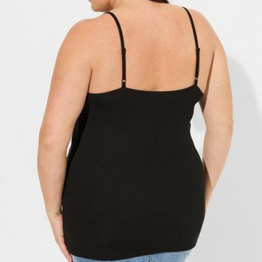 Torrid - Cotton Modal Rib Lace V-Neck Cami in Deep Black​​​​​​ - Picture 12 of 13
